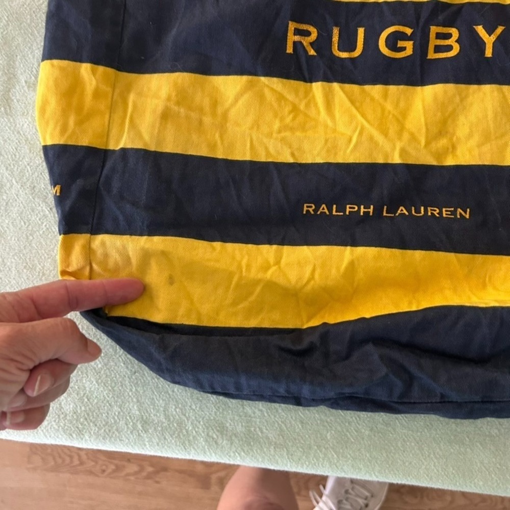 Vintage Rugby by Ralph Lauren Canvas Tote Bag Navy Yellow Stripes Logo - Picture 9 of 15